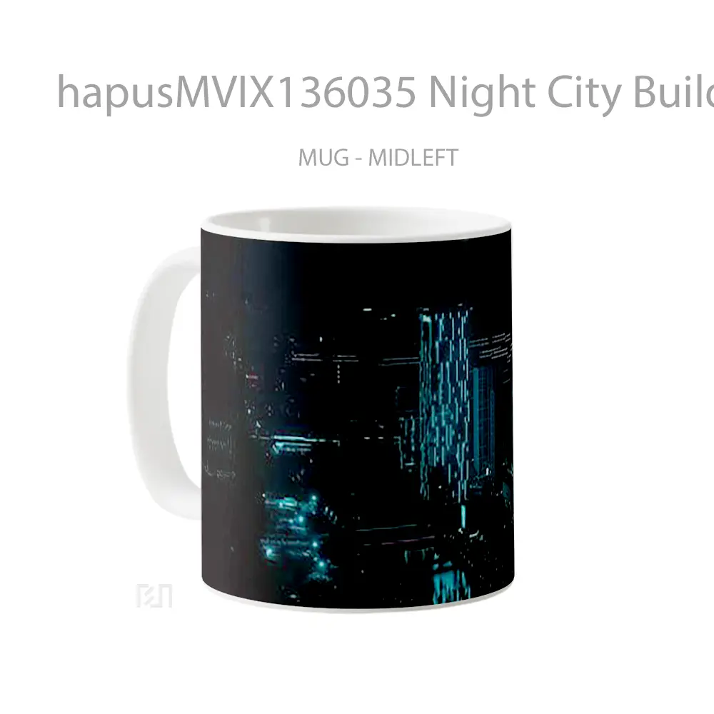 Mug Night City Building Blue Neon Illumination Gelas Keramik Unik - All-side / Desain