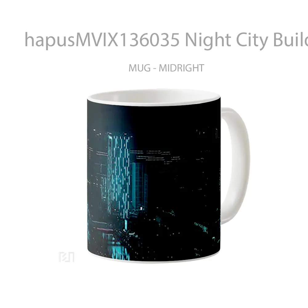 Mug Night City Building Blue Neon Illumination Gelas Keramik Unik - All-side / Desain
