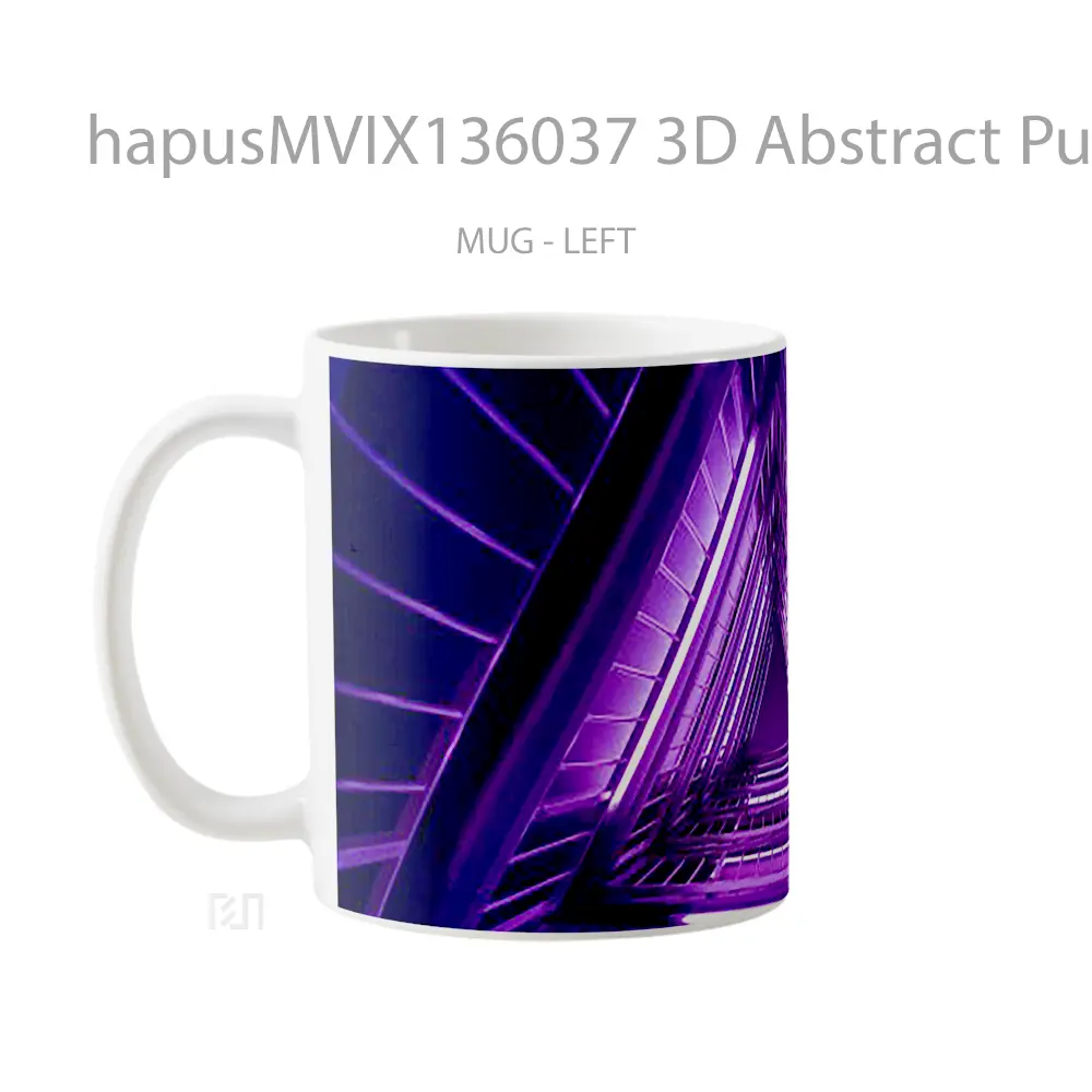 Mug 3D Abstract Purple Neon Lights Triangle Gelas Seni Modern - All-side / Desain