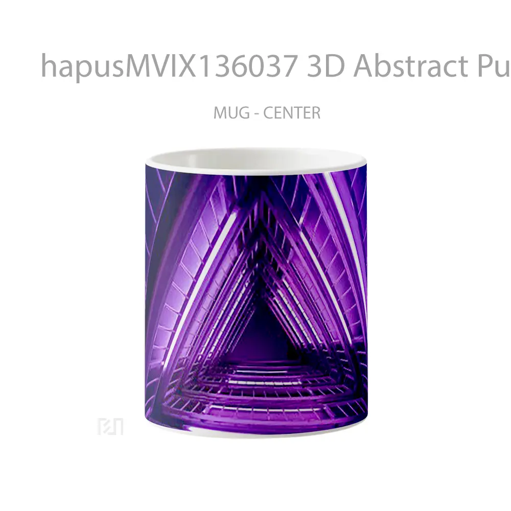 Mug 3D Abstract Purple Neon Lights Triangle Gelas Seni Modern