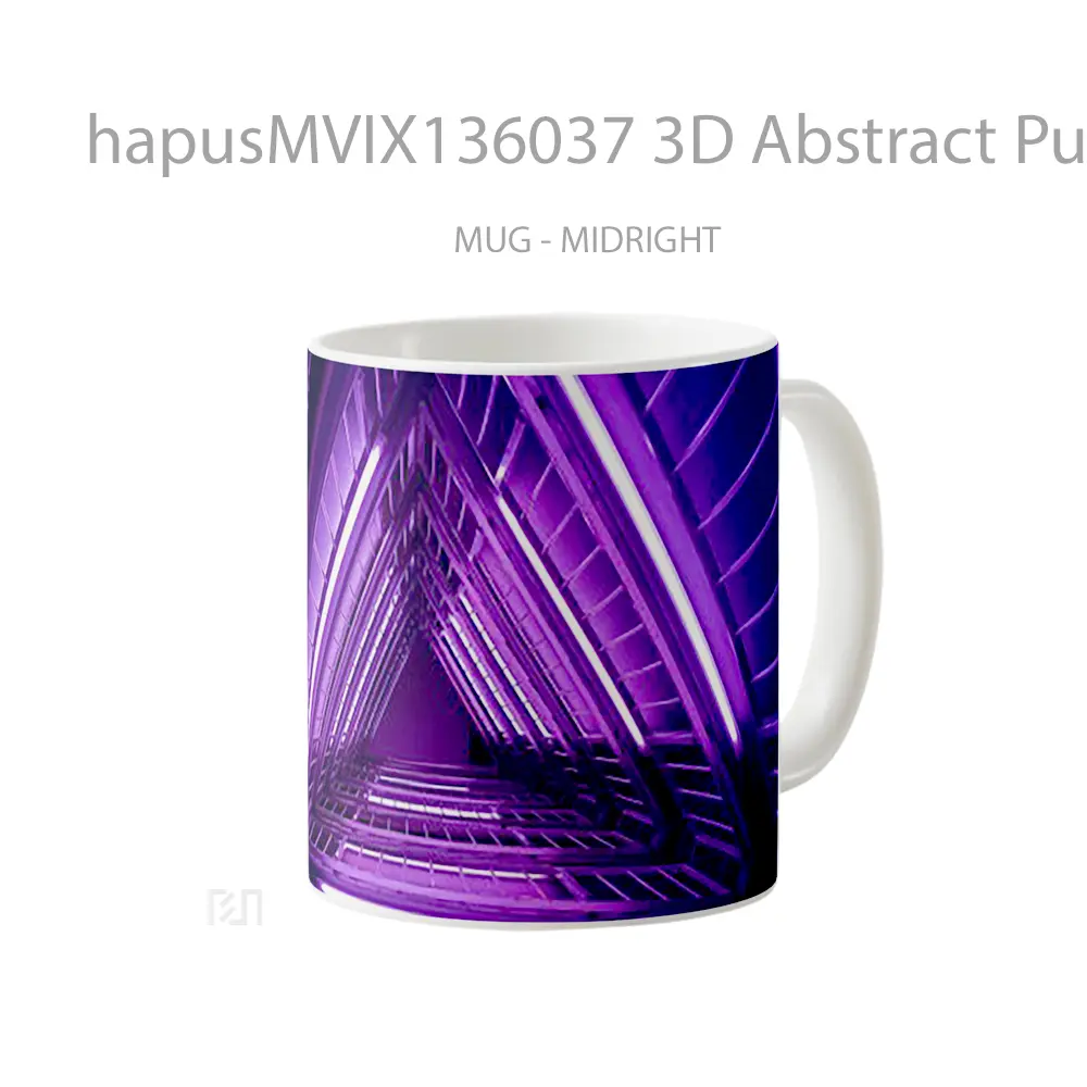 Mug 3D Abstract Purple Neon Lights Triangle Gelas Seni Modern - All-side / Desain