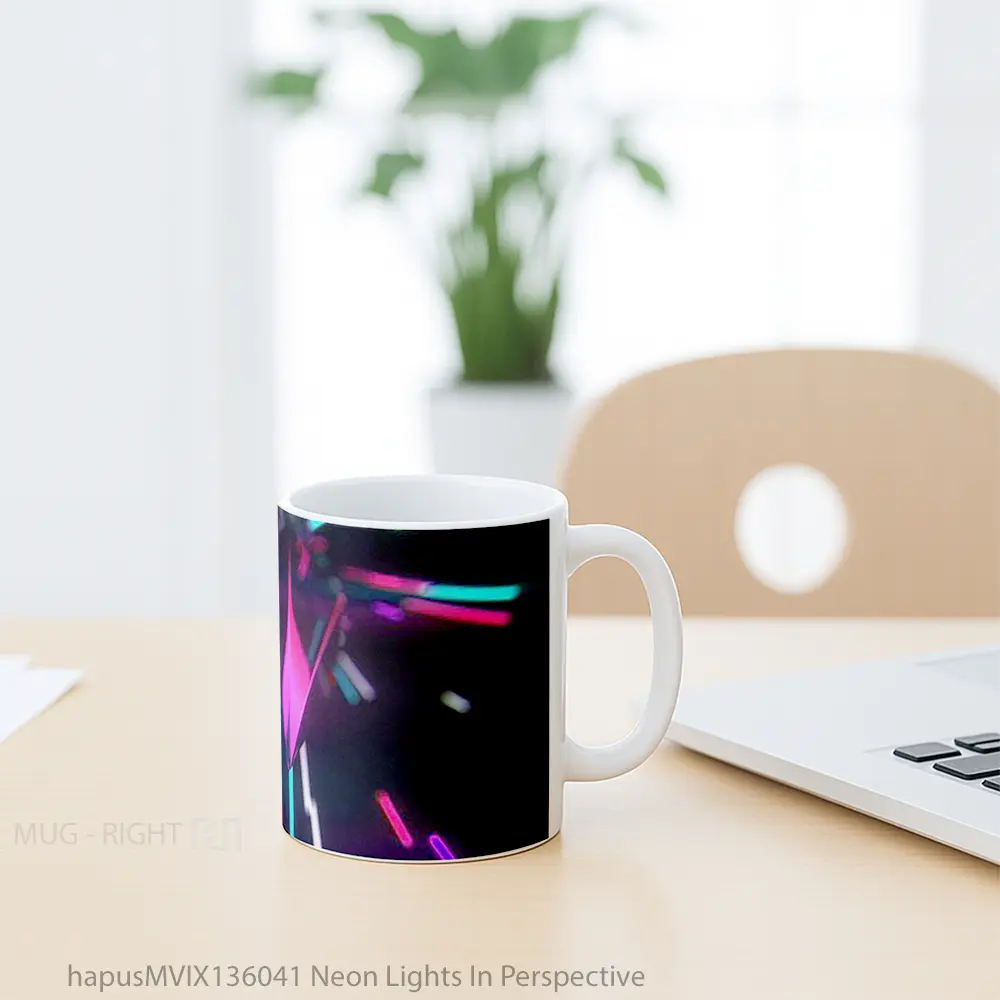 Mug Neon Lights In Perspective Gelas Keramik Unik - All-side / Desain