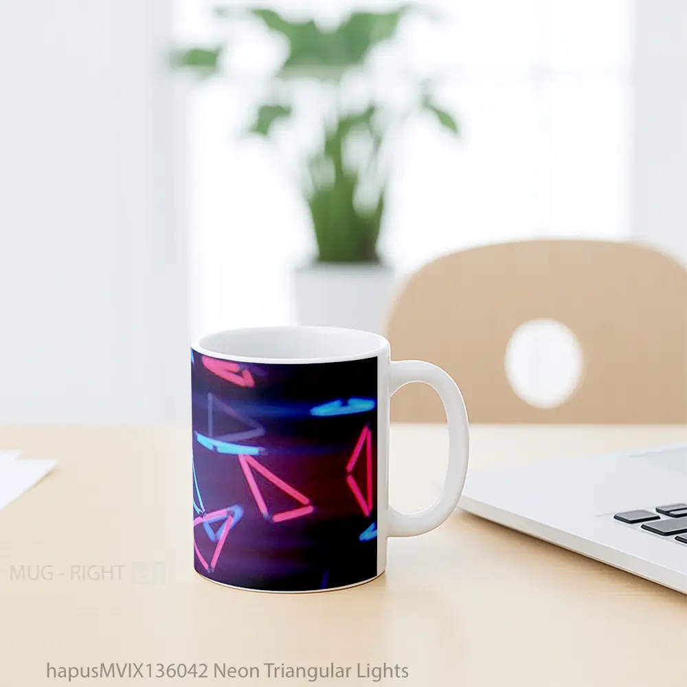 Mug Neon Triangular Lights Gelas Keramik Unik - All-side / Desain