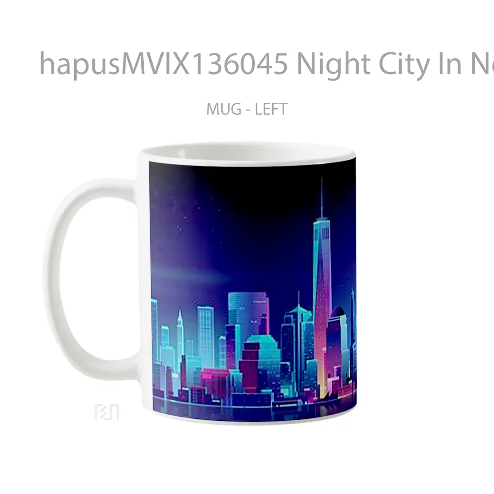 Mug Night City In Neon Art Gelas Keramik Unik - All-side / Desain