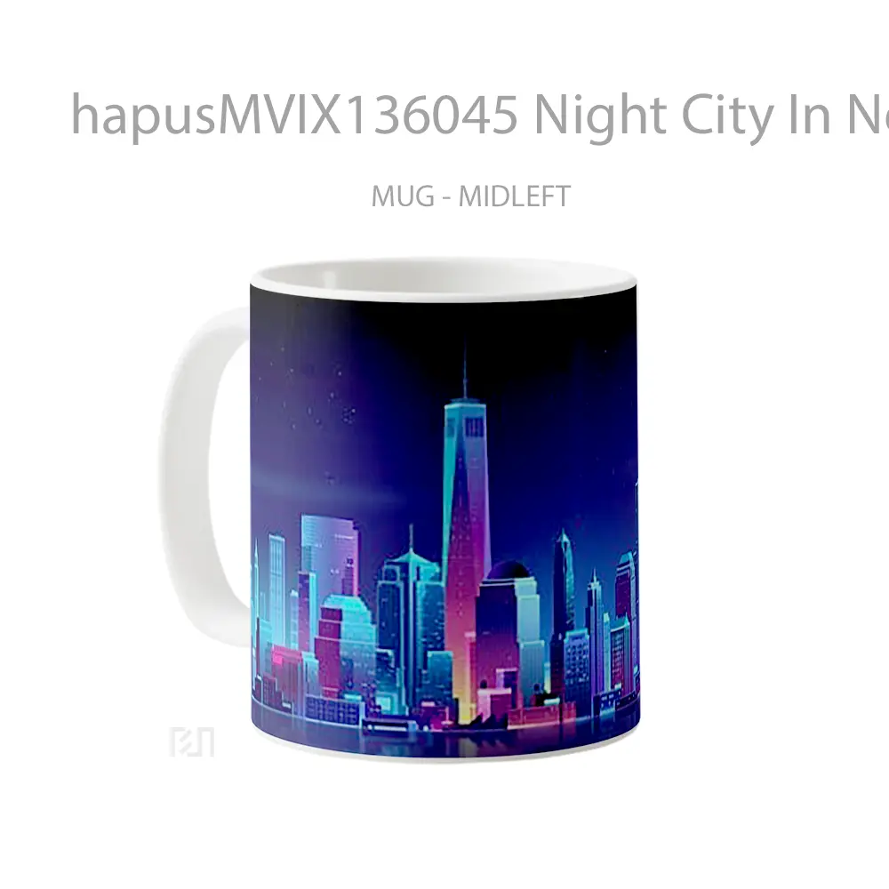 Mug Night City In Neon Art Gelas Keramik Unik - All-side / Desain