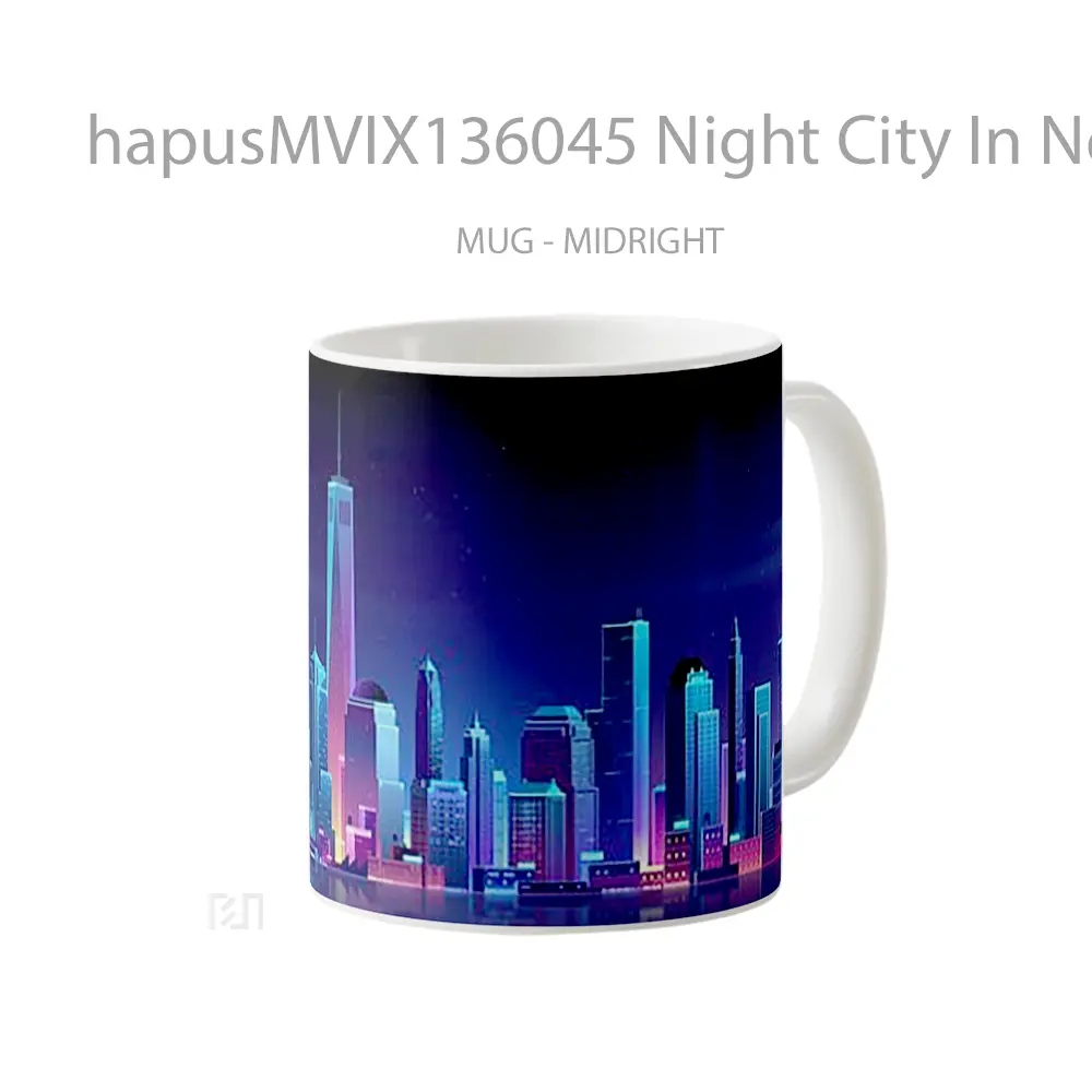 Mug Night City In Neon Art Gelas Keramik Unik - All-side / Desain