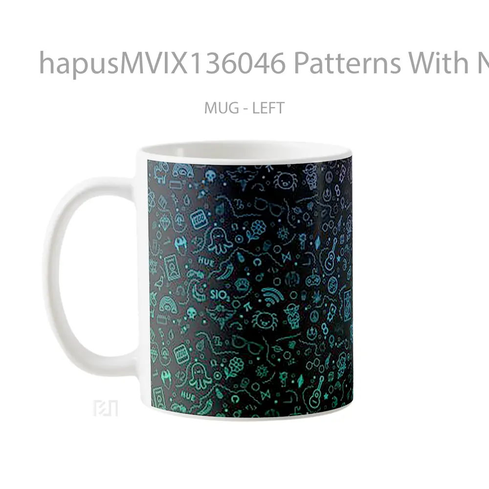 Mug Patterns With Neon Illustrations Gelas Keramik Unik - All-side / Desain
