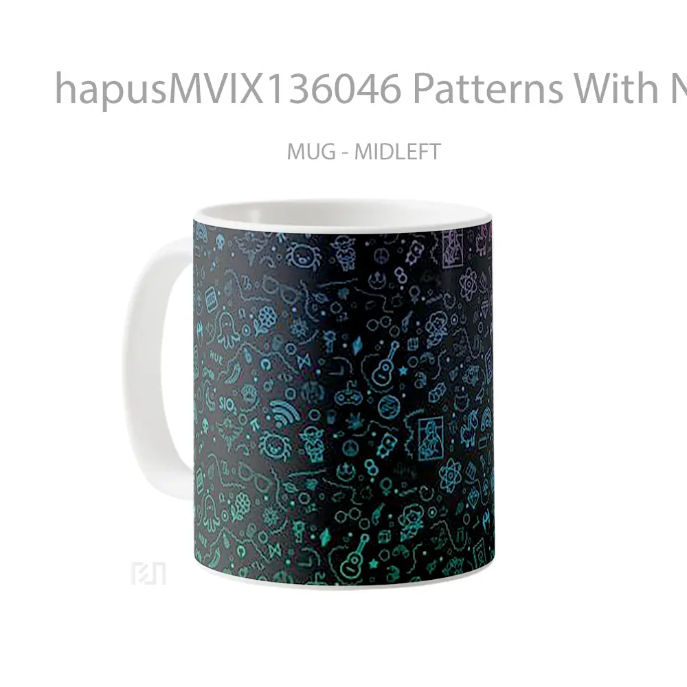 Mug Patterns With Neon Illustrations Gelas Keramik Unik - All-side / Desain