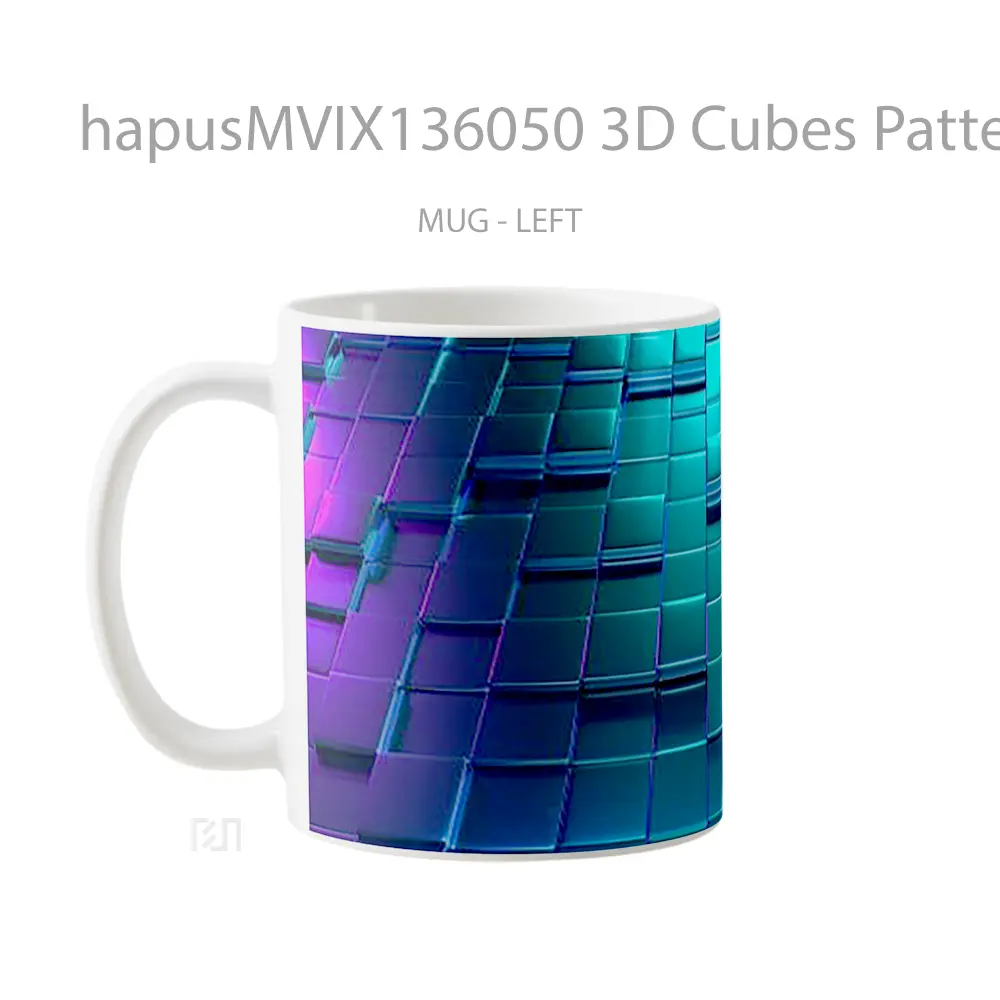 Mug 3D Cubes Pattern Neon Lighting Gelas Seni Modern - All-side / Desain