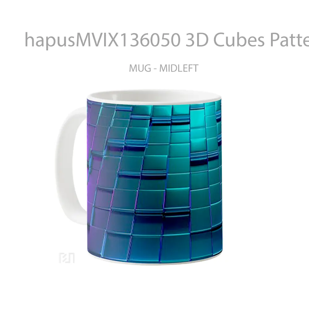 Mug 3D Cubes Pattern Neon Lighting Gelas Seni Modern - All-side / Desain