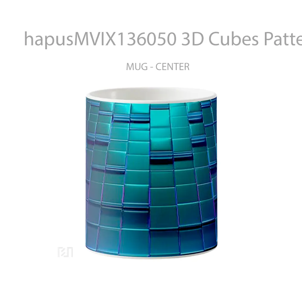 Mug 3D Cubes Pattern Neon Lighting Gelas Seni Modern