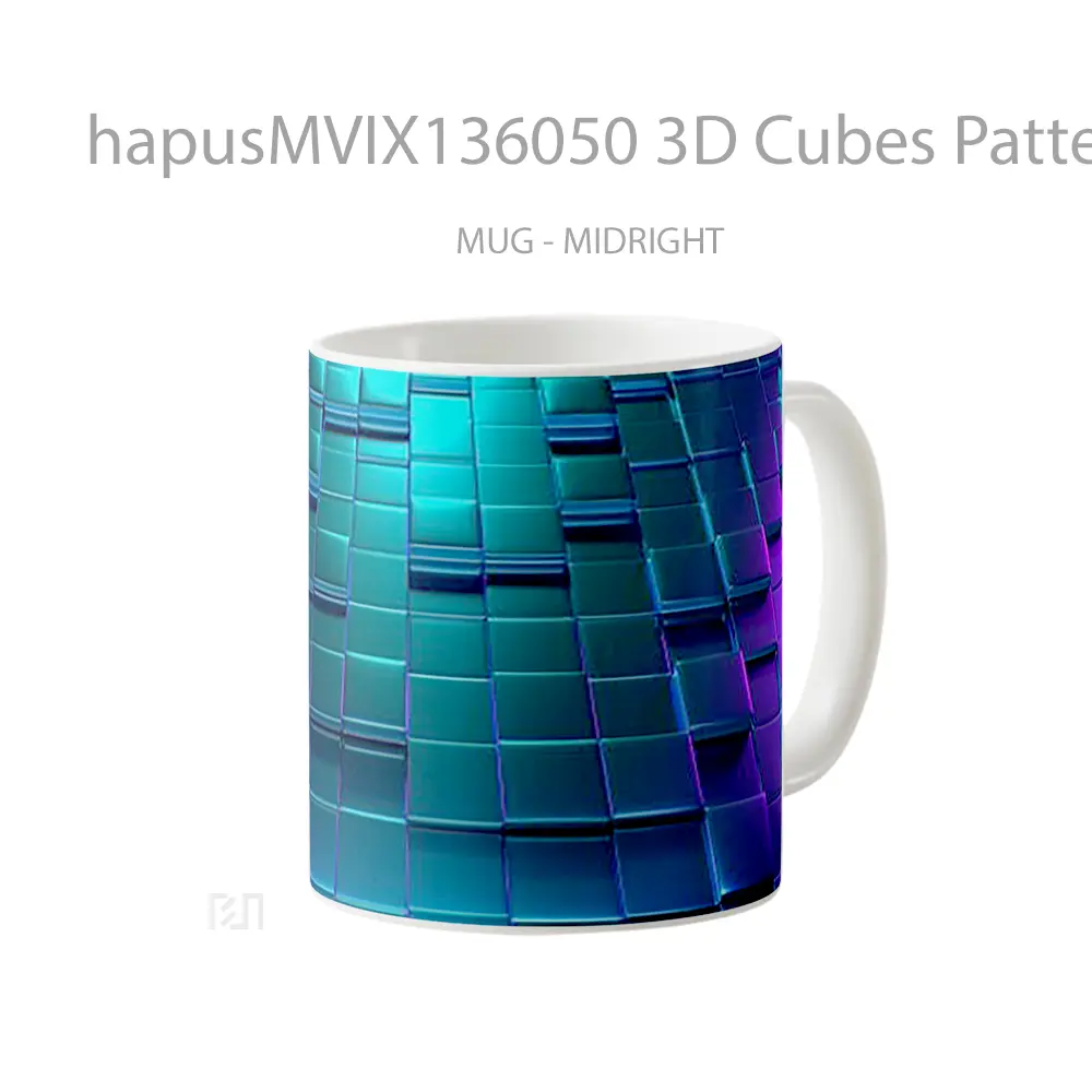 Mug 3D Cubes Pattern Neon Lighting Gelas Seni Modern - All-side / Desain