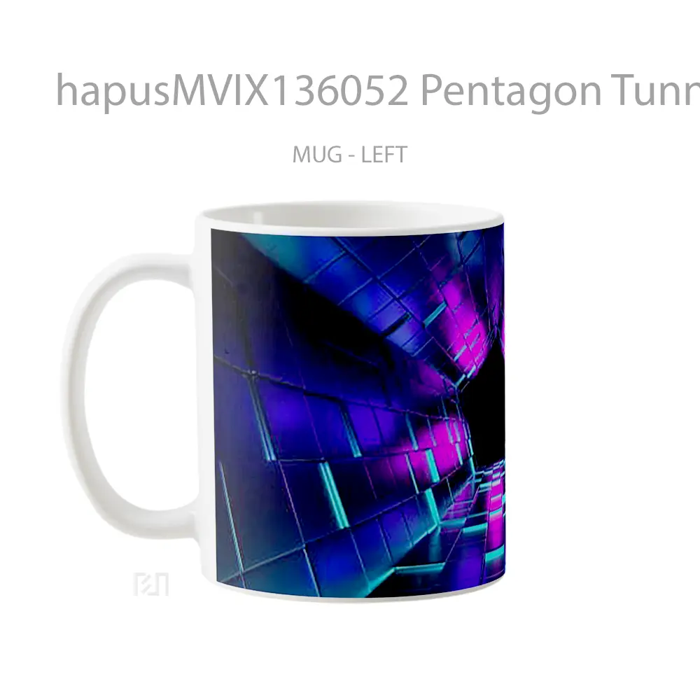 Mug Pentagon Tunnel With Neon Lights Gelas Keramik Unik - All-side / Desain
