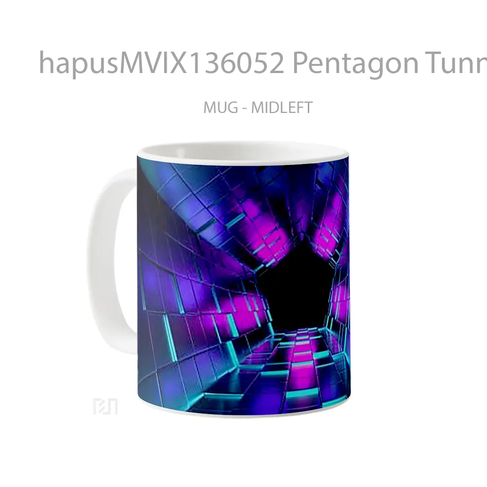 Mug Pentagon Tunnel With Neon Lights Gelas Keramik Unik - All-side / Desain