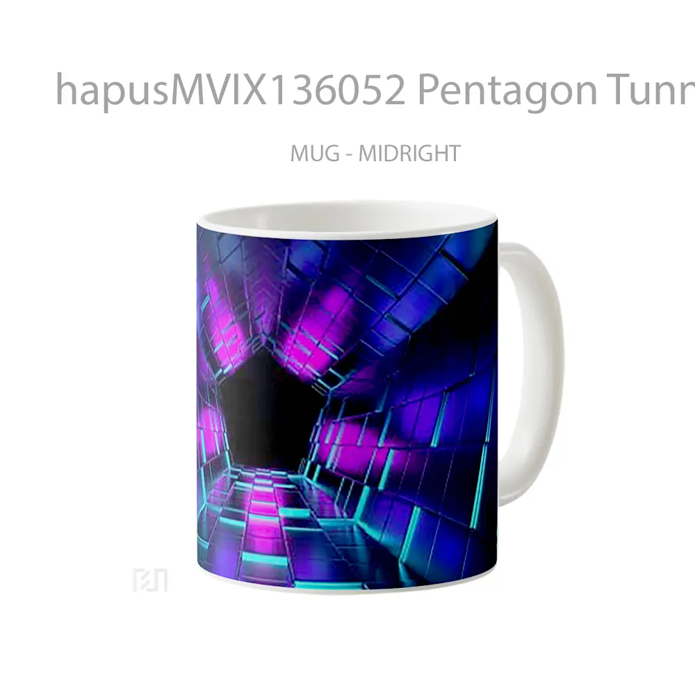 Mug Pentagon Tunnel With Neon Lights Gelas Keramik Unik - All-side / Desain