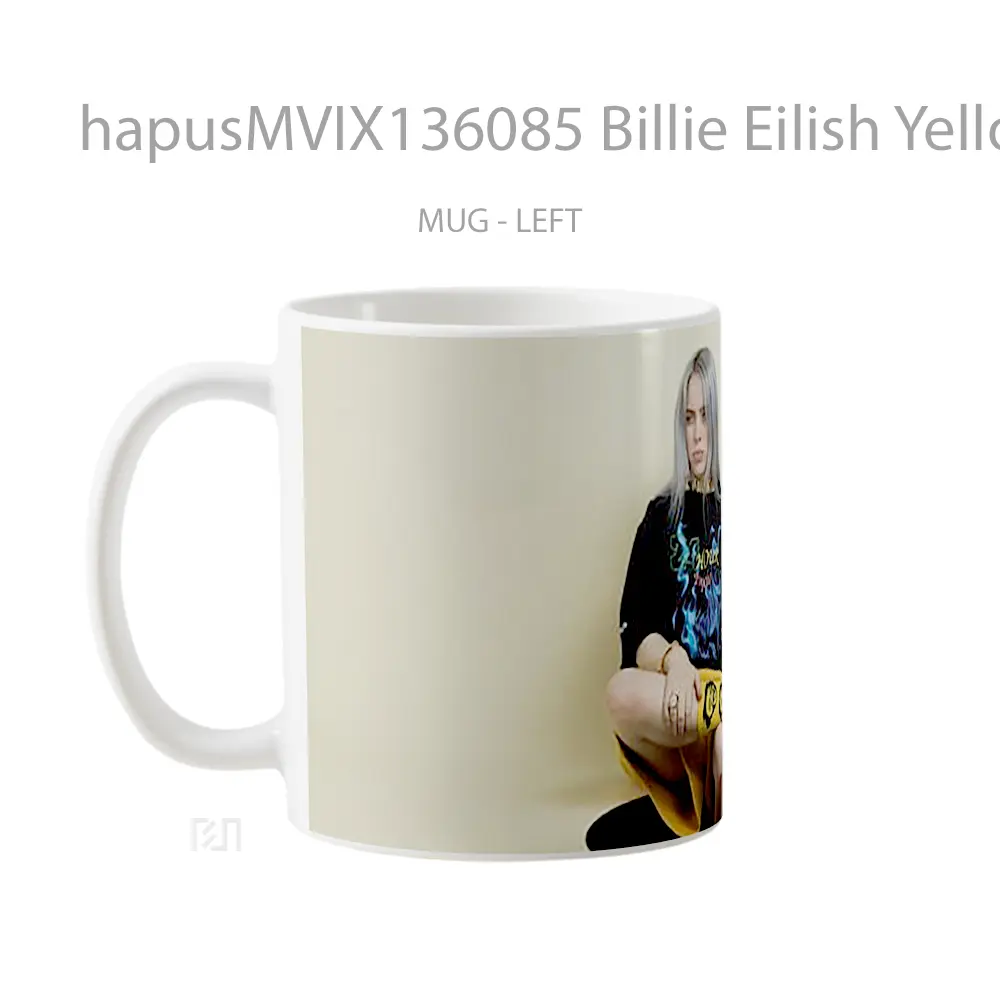 Mug Billie Eilish Yellow Cream Background Gelas Selebriti - All-side / Desain