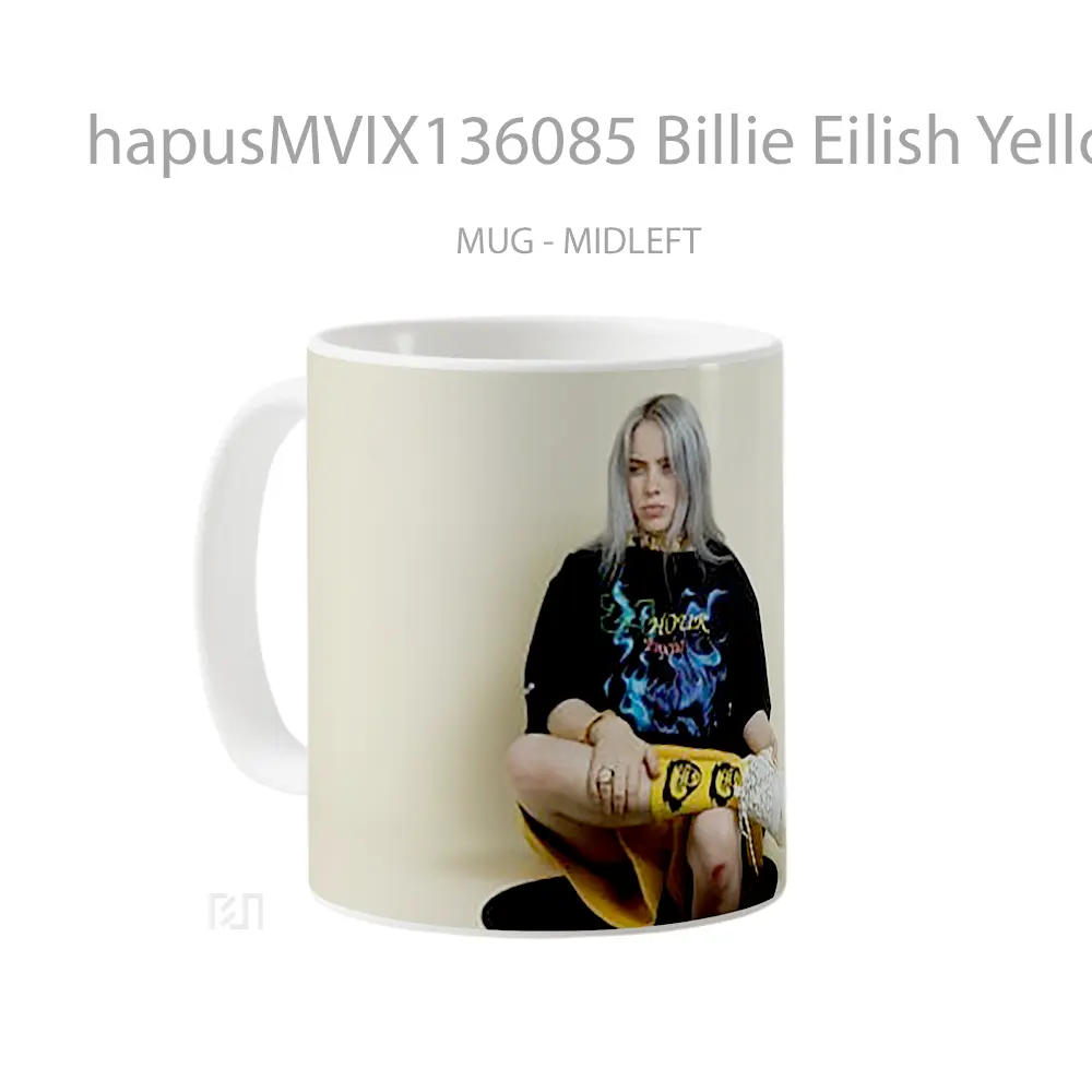 Mug Billie Eilish Yellow Cream Background Gelas Selebriti - All-side / Desain