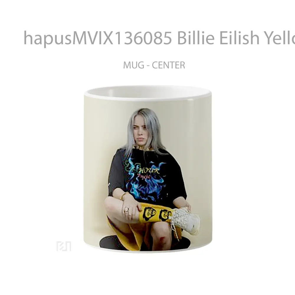 Mug Billie Eilish Yellow Cream Background Gelas Selebriti