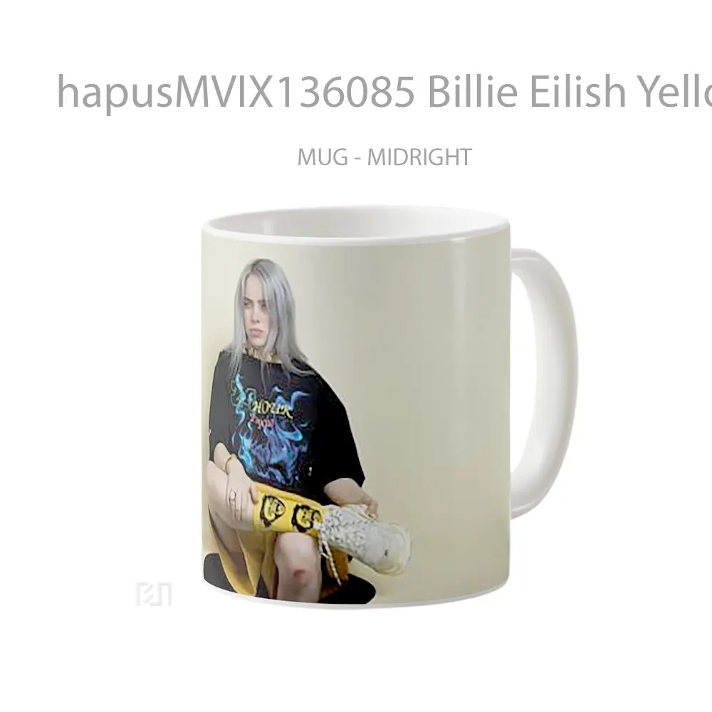 Mug Billie Eilish Yellow Cream Background Gelas Selebriti - All-side / Desain