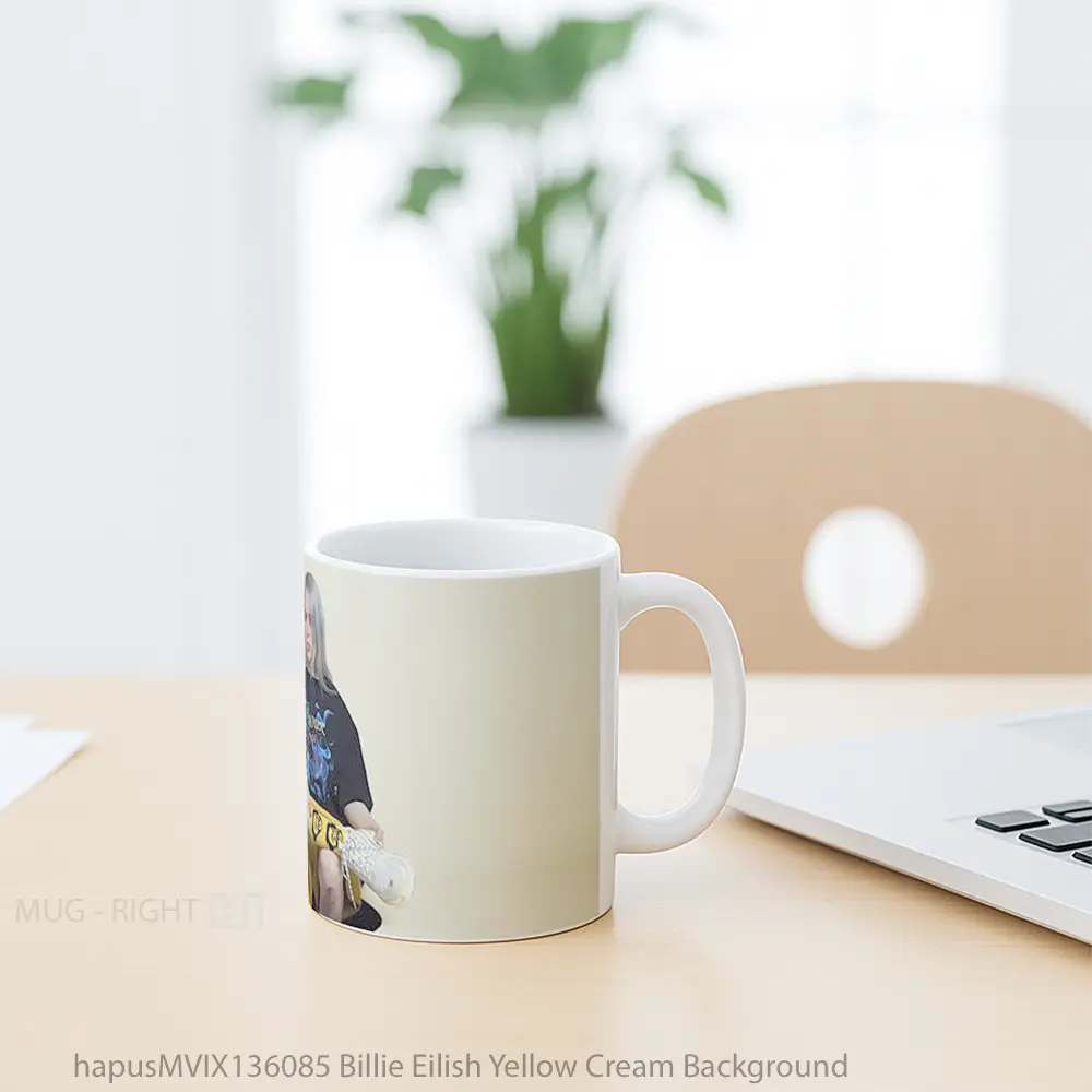 Mug Billie Eilish Yellow Cream Background Gelas Selebriti - All-side / Desain
