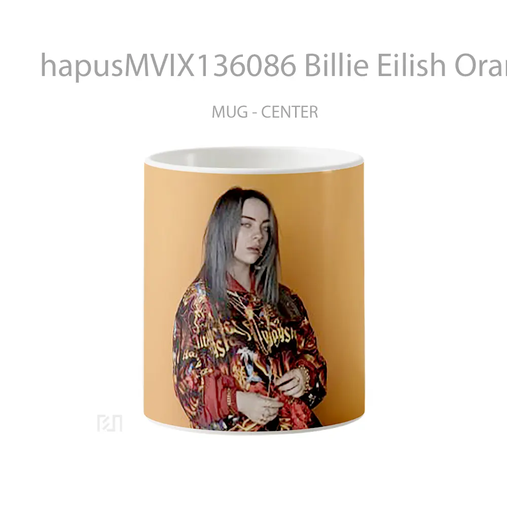 Mug Billie Eilish Orange Background Gelas Selebriti