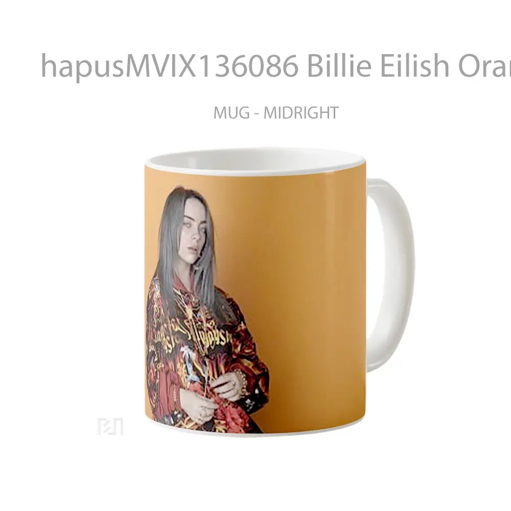 Mug Billie Eilish Orange Background Gelas Selebriti - All-side / Desain