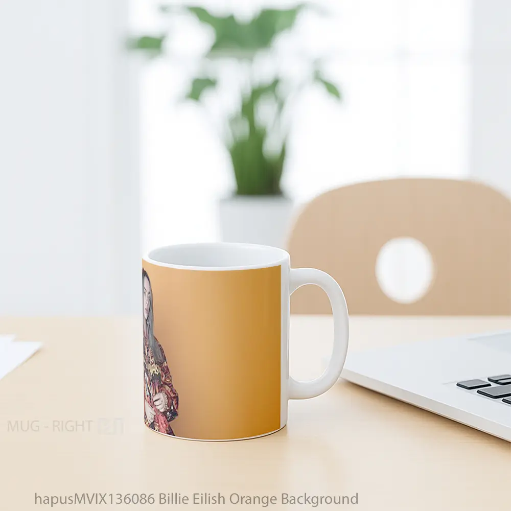 Mug Billie Eilish Orange Background Gelas Selebriti - All-side / Desain