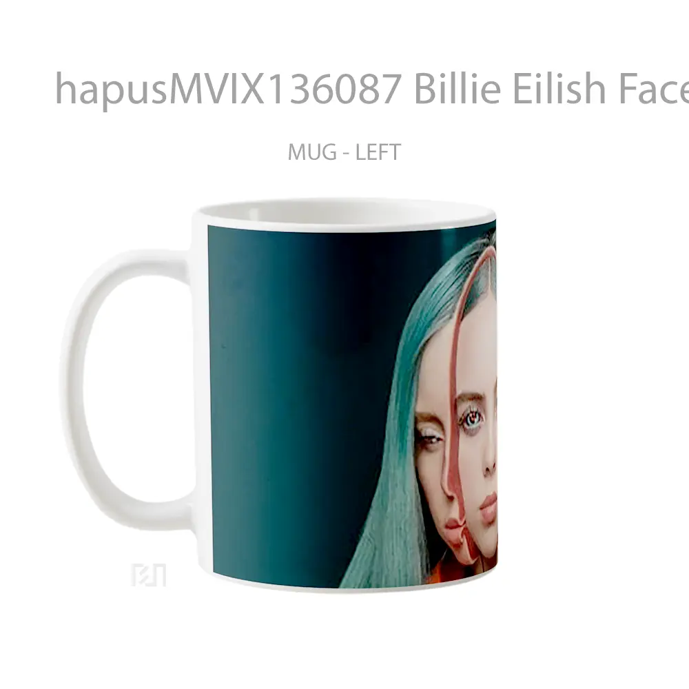 Mug Billie Eilish Faces Green Background Gelas Selebriti - All-side / Desain