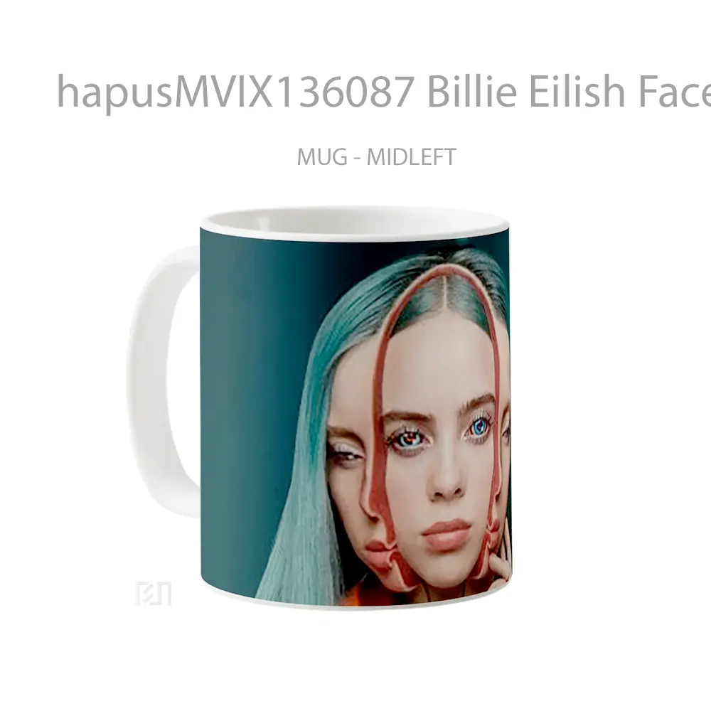Mug Billie Eilish Faces Green Background Gelas Selebriti - All-side / Desain