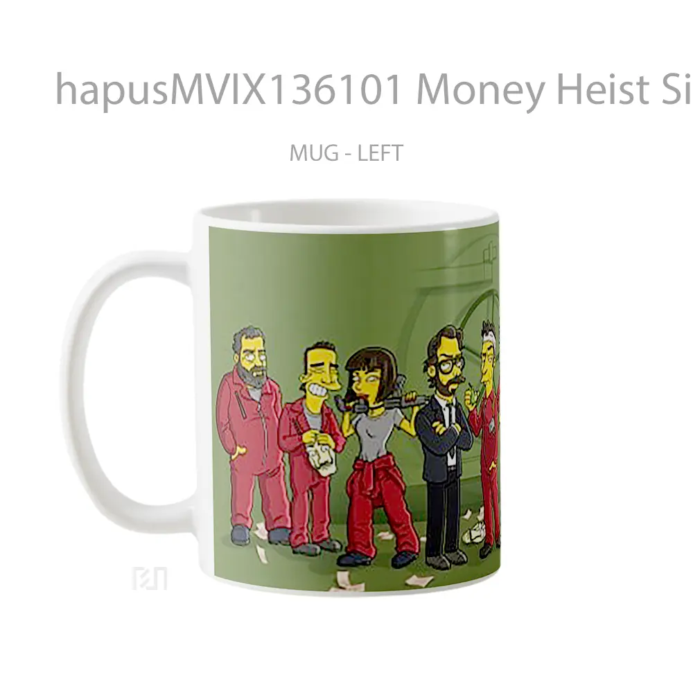 Mug Money Heist Simpson Style Simpsonized Gelas Kartun - All-side / Desain