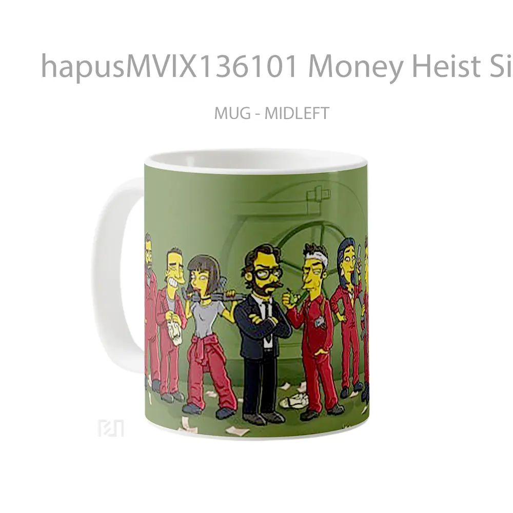 Mug Money Heist Simpson Style Simpsonized Gelas Kartun - All-side / Desain