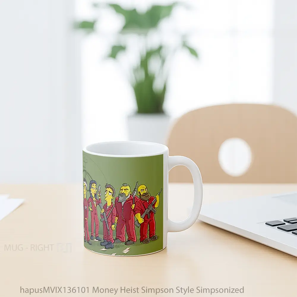 Mug Money Heist Simpson Style Simpsonized Gelas Kartun - All-side / Desain