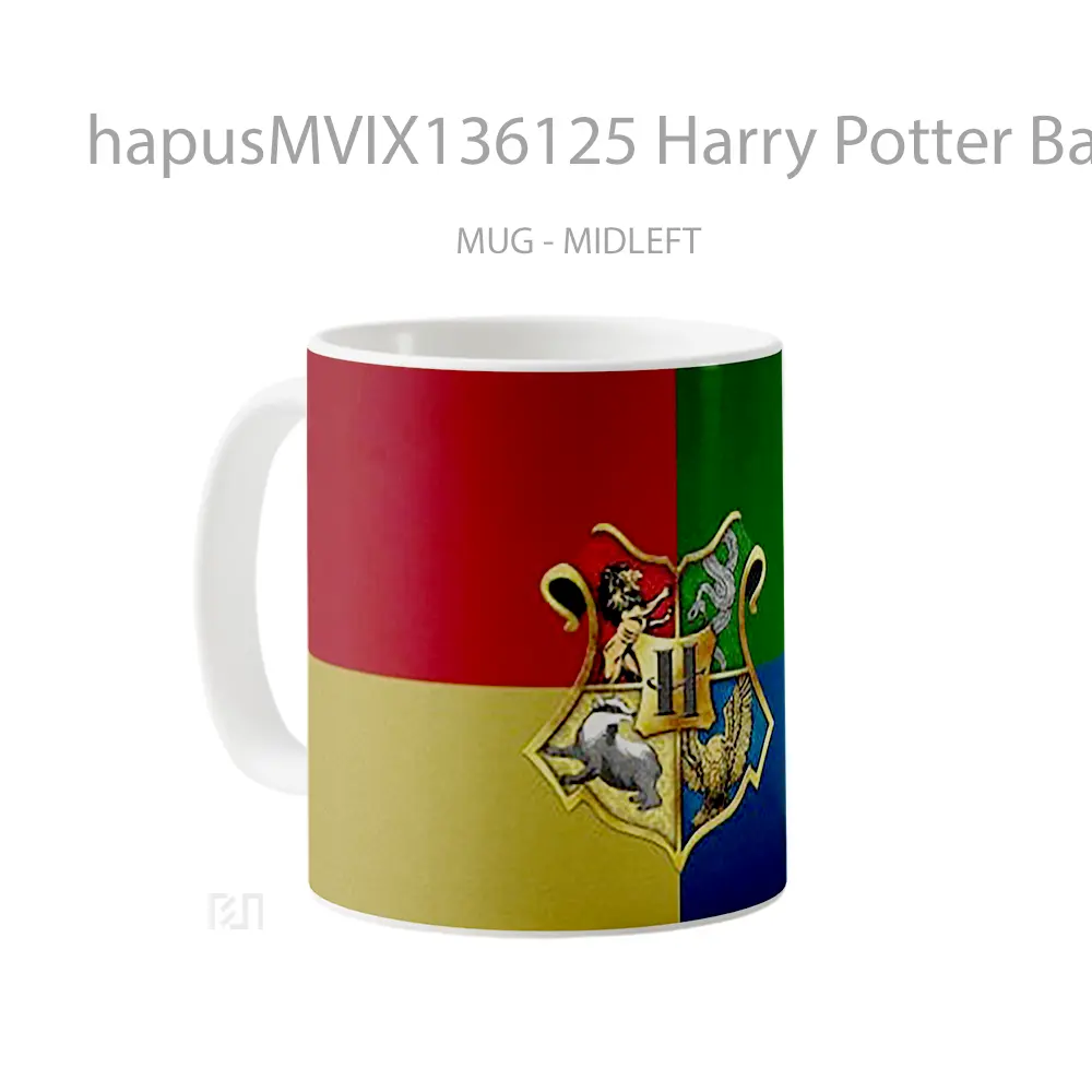 Mug Harry Potter Badges Gryffindor Slytherin Hufflepuff And Ravenclaw V1 Gelas Film - All-side / Desain