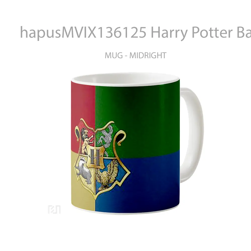 Mug Harry Potter Badges Gryffindor Slytherin Hufflepuff And Ravenclaw V1 Gelas Film - All-side / Desain