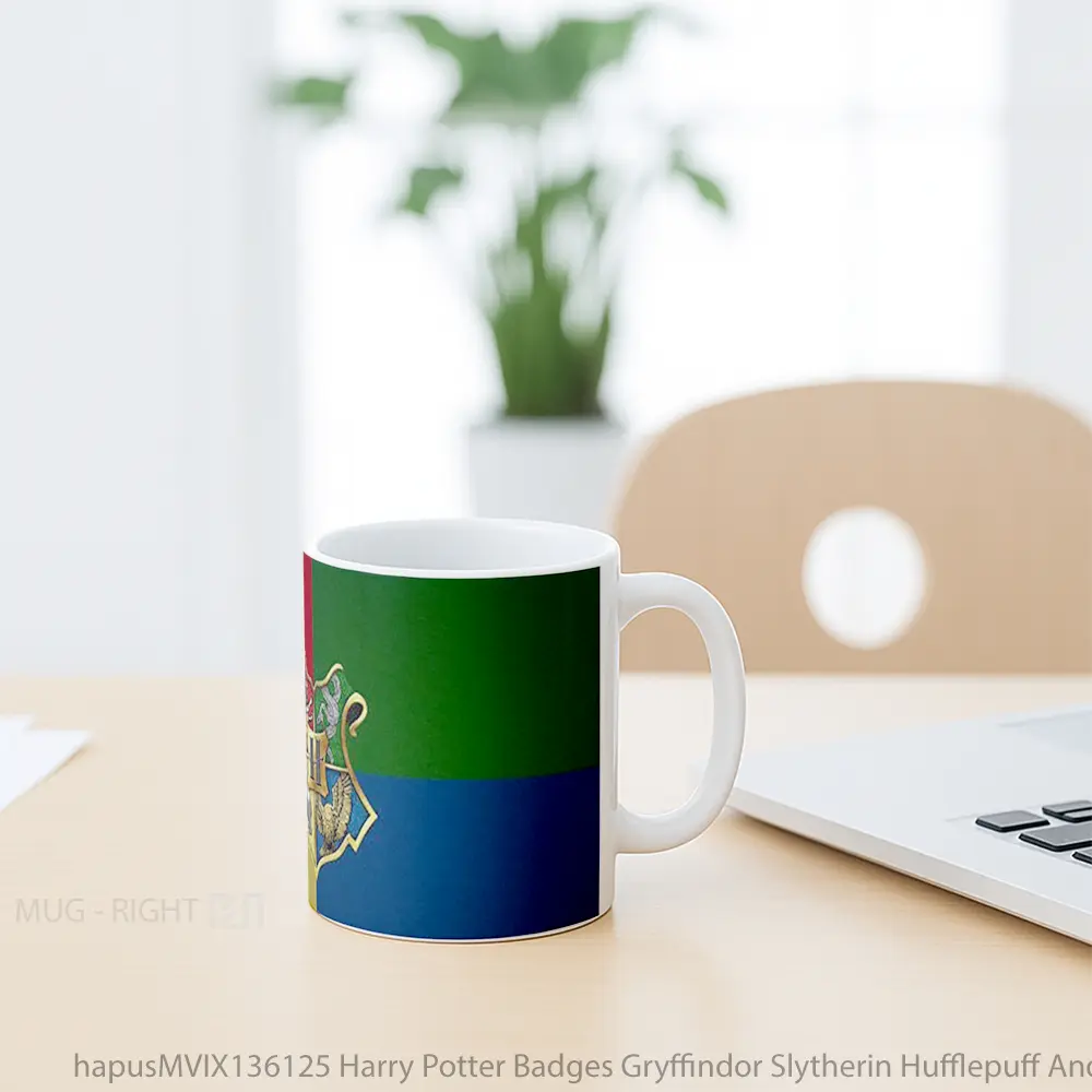 Mug Harry Potter Badges Gryffindor Slytherin Hufflepuff And Ravenclaw V1 Gelas Film - All-side / Desain