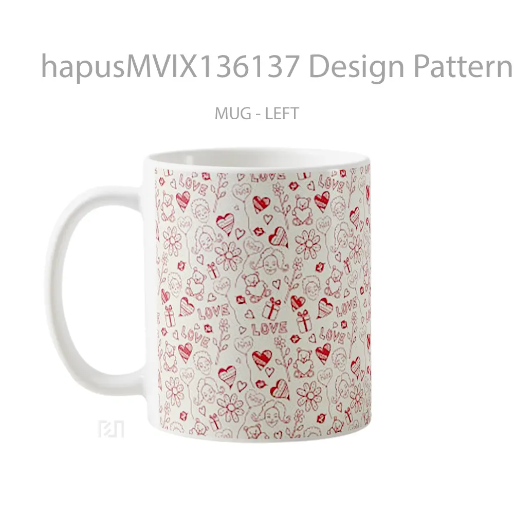Mug Design Pattern About Hearts Balloons Flowers Kisses Bears And Gifts Gelas Hewan Lucu - All-side / Desain