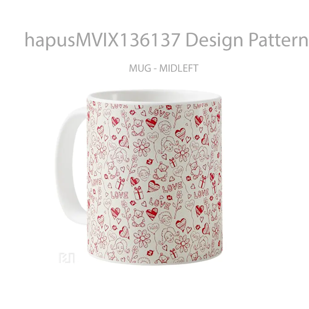 Mug Design Pattern About Hearts Balloons Flowers Kisses Bears And Gifts Gelas Hewan Lucu - All-side / Desain