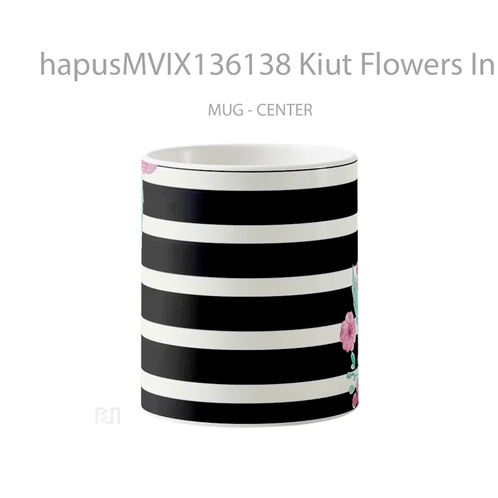 Mug Kiut Flowers In Black And White Lines Gelas Pemandangan Alam