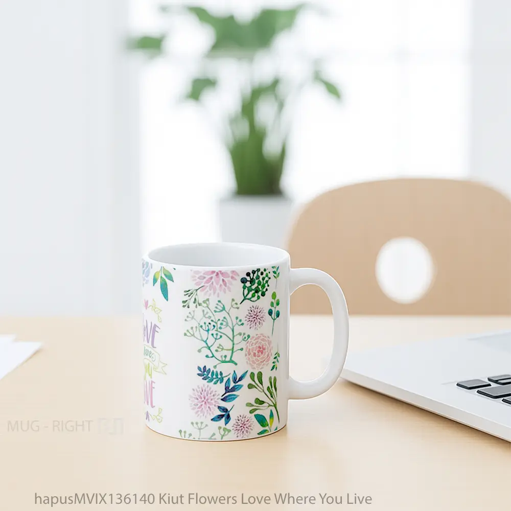 Mug Kiut Flowers Love Where You Live Gelas Pemandangan Alam - All-side / Desain