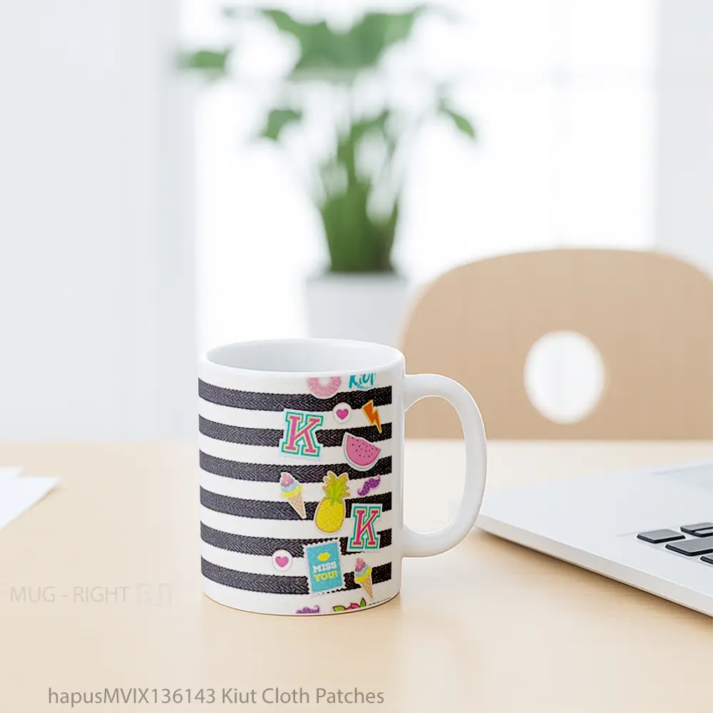 Mug Kiut Cloth Patches Gelas Keramik Unik - All-side / Desain