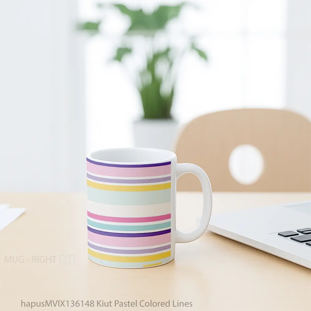 Mug Kiut Pastel Colored Lines Gelas Keramik Unik - All-side / Desain