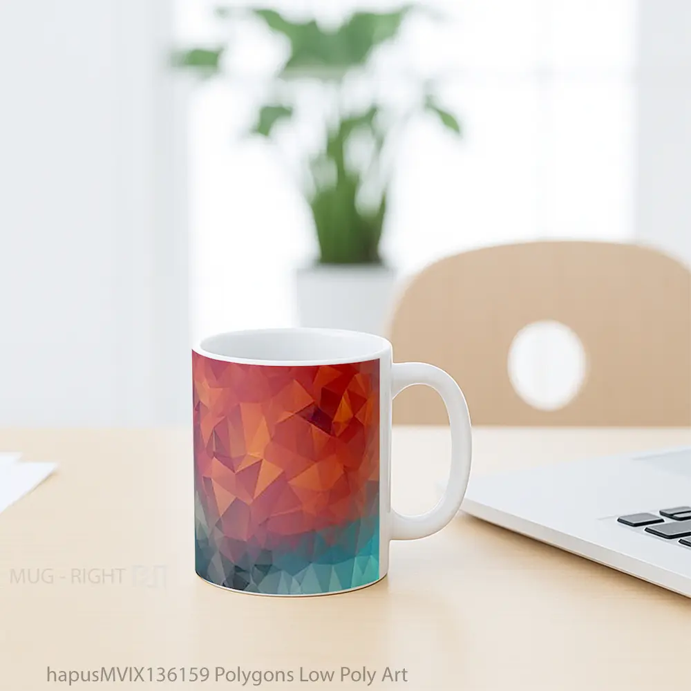 Mug Polygons Low Poly Art Gelas Keramik Unik - All-side / Desain