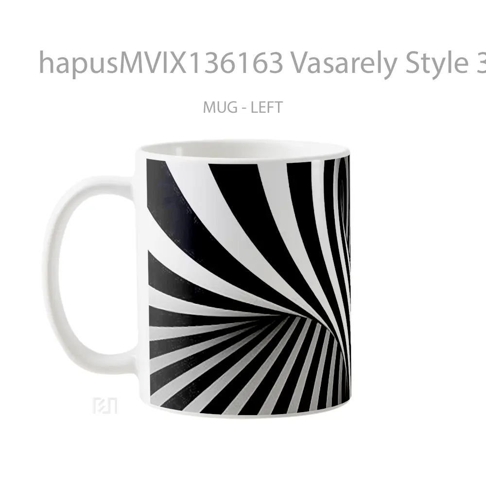 Mug Vasarely Style 3D Black And White Optical Illusion Gelas Keramik Unik - All-side / Desain