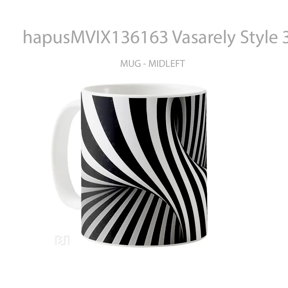 Mug Vasarely Style 3D Black And White Optical Illusion Gelas Keramik Unik - All-side / Desain