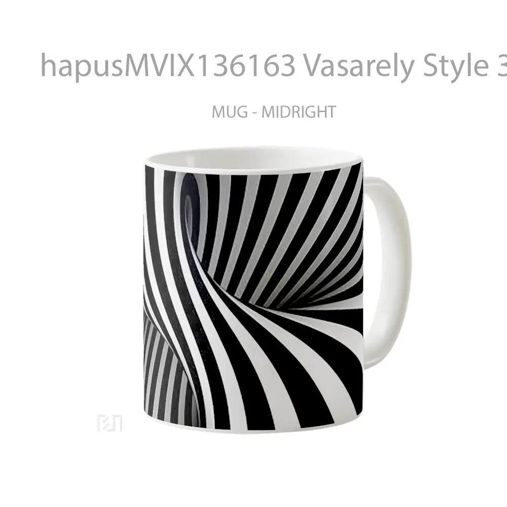 Mug Vasarely Style 3D Black And White Optical Illusion Gelas Keramik Unik - All-side / Desain