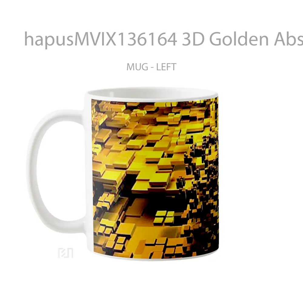 Mug 3D Golden Abstract Cubes Gelas Seni Modern - All-side / Desain