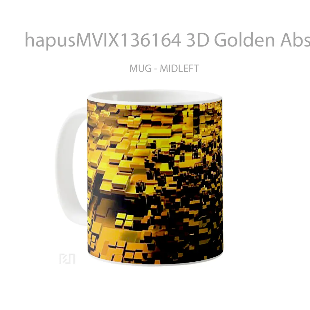 Mug 3D Golden Abstract Cubes Gelas Seni Modern - All-side / Desain