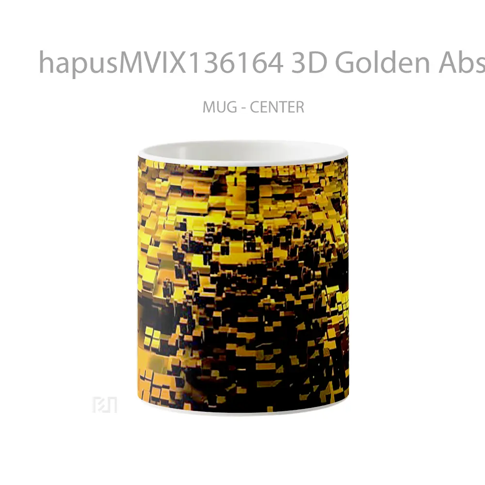 Mug 3D Golden Abstract Cubes Gelas Seni Modern