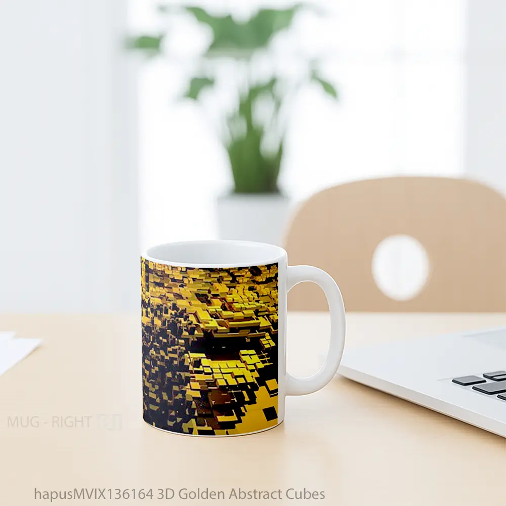 Mug 3D Golden Abstract Cubes Gelas Seni Modern - All-side / Desain