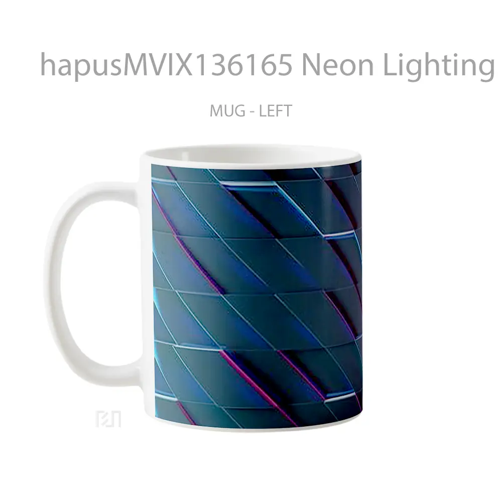 Mug Neon Lighting Rectangles 3D Gelas Keramik Unik - All-side / Desain